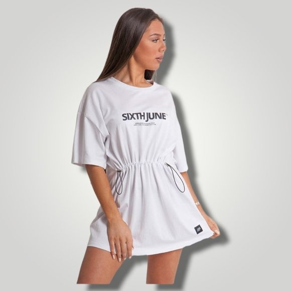 Sixth June Women's Adjusted Fit Soft Crewneck Dropped Shoulders Mini Dress White - Picture 2 of 6